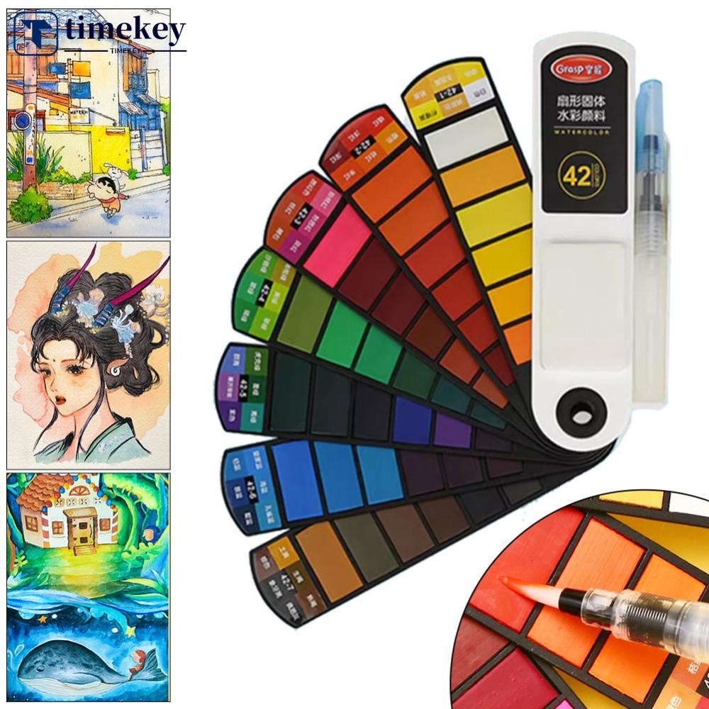 TIMEKEY 18/24/36/42 Conjunto De Pigmentos Aquarela Sólida Dobrável Viagem Com Água Escova Caneta Arte Específica Ferrame