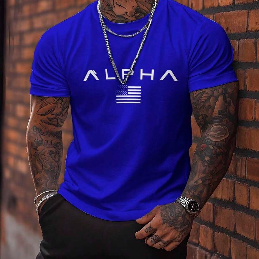Camiseta Masculina Alpha E.U.A Estampada Camisa 100% Algodão Moda em Oferta na Shopee