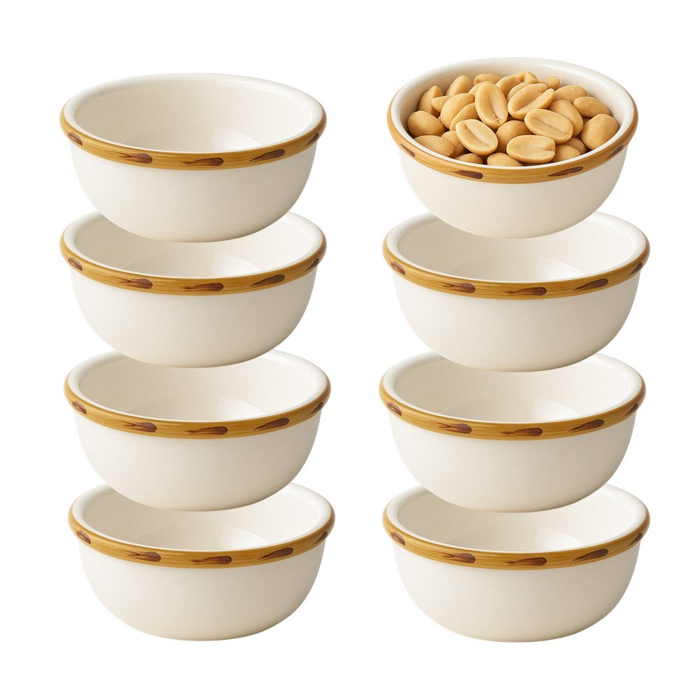 Jogo 8 Mini Bowl Molheira de Cerâmica Branco com Borda de Bambu Scalla 100ml