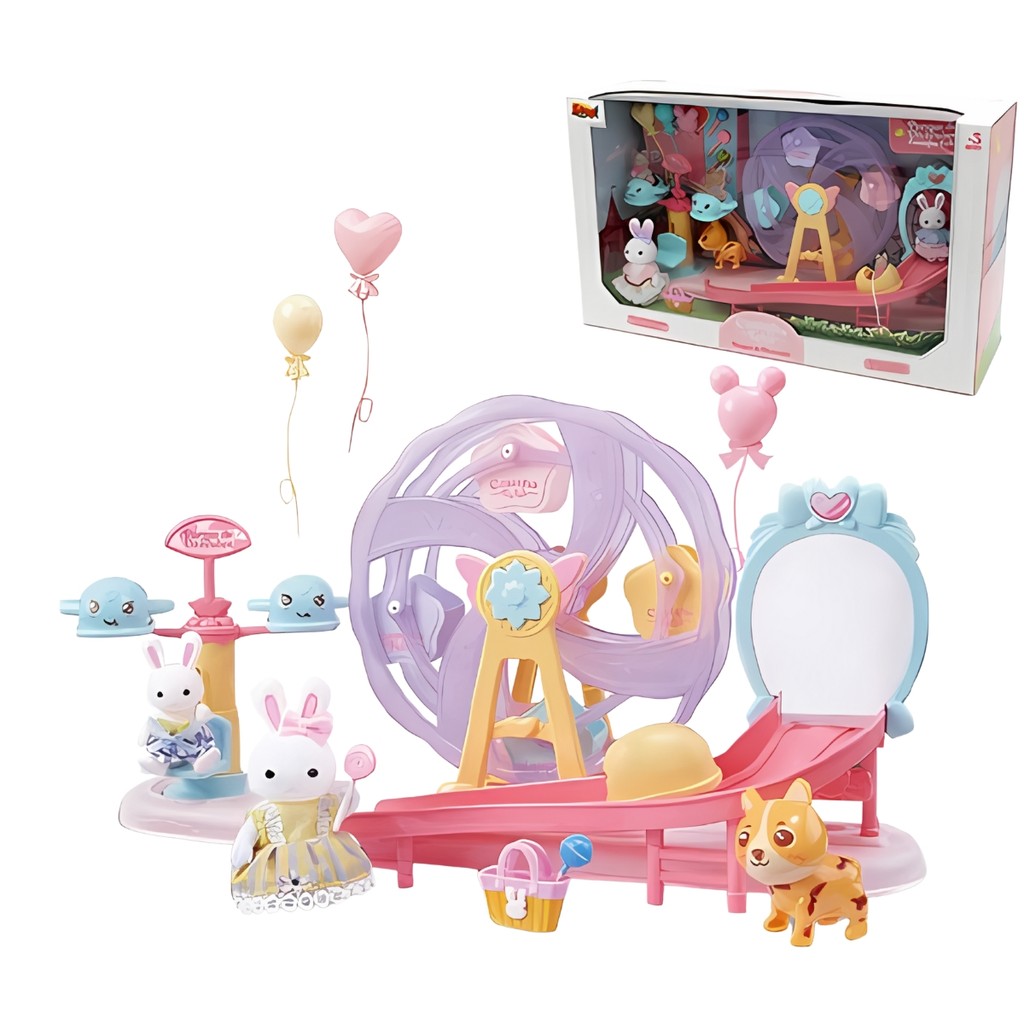 Casinha Feliz Tipo Silva Family Com Coelhinha, Parque De Diversão e Acessórios Binquedo Infantil - Colecionável Zoop