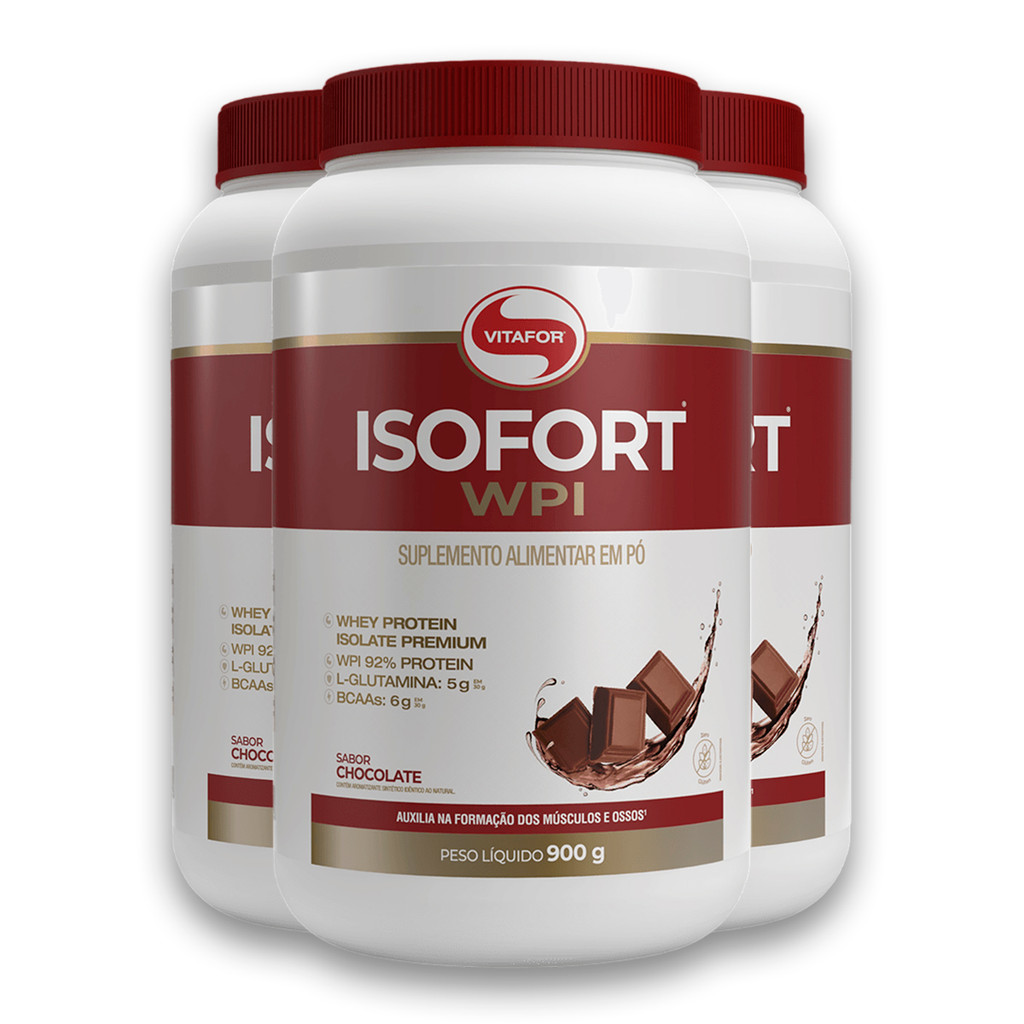 Kit 3 Isofort Vitafor Whey Protein 900g Chocolate