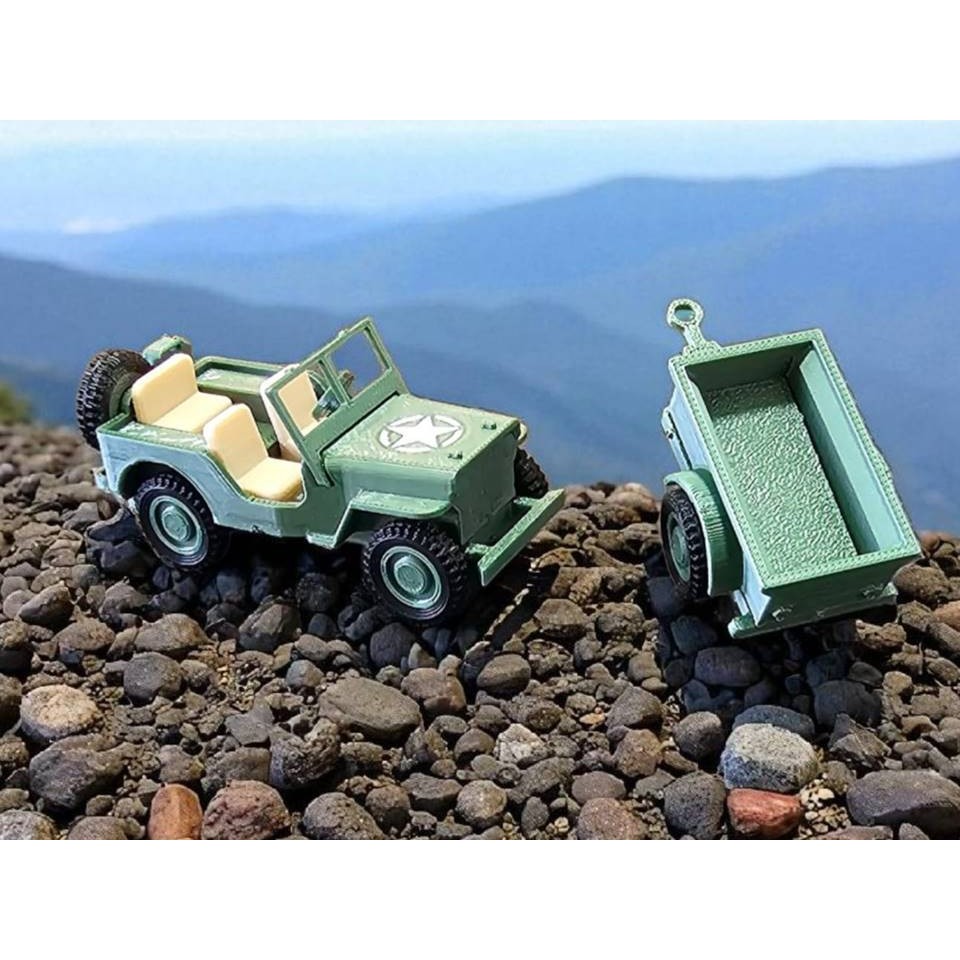 Kit Miniatura Jeep Militar 3D + Carretinha  Jeep - Kit Card / Kit Cartão  Brinquedo Presente. DESMONTADO