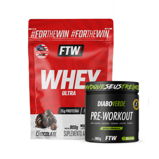 Kit Whey Ultra 900g Refil + Pré-Workout Pote 300g Sabor Maça Verde Diabo Verde - FTW em Oferta na Shopee