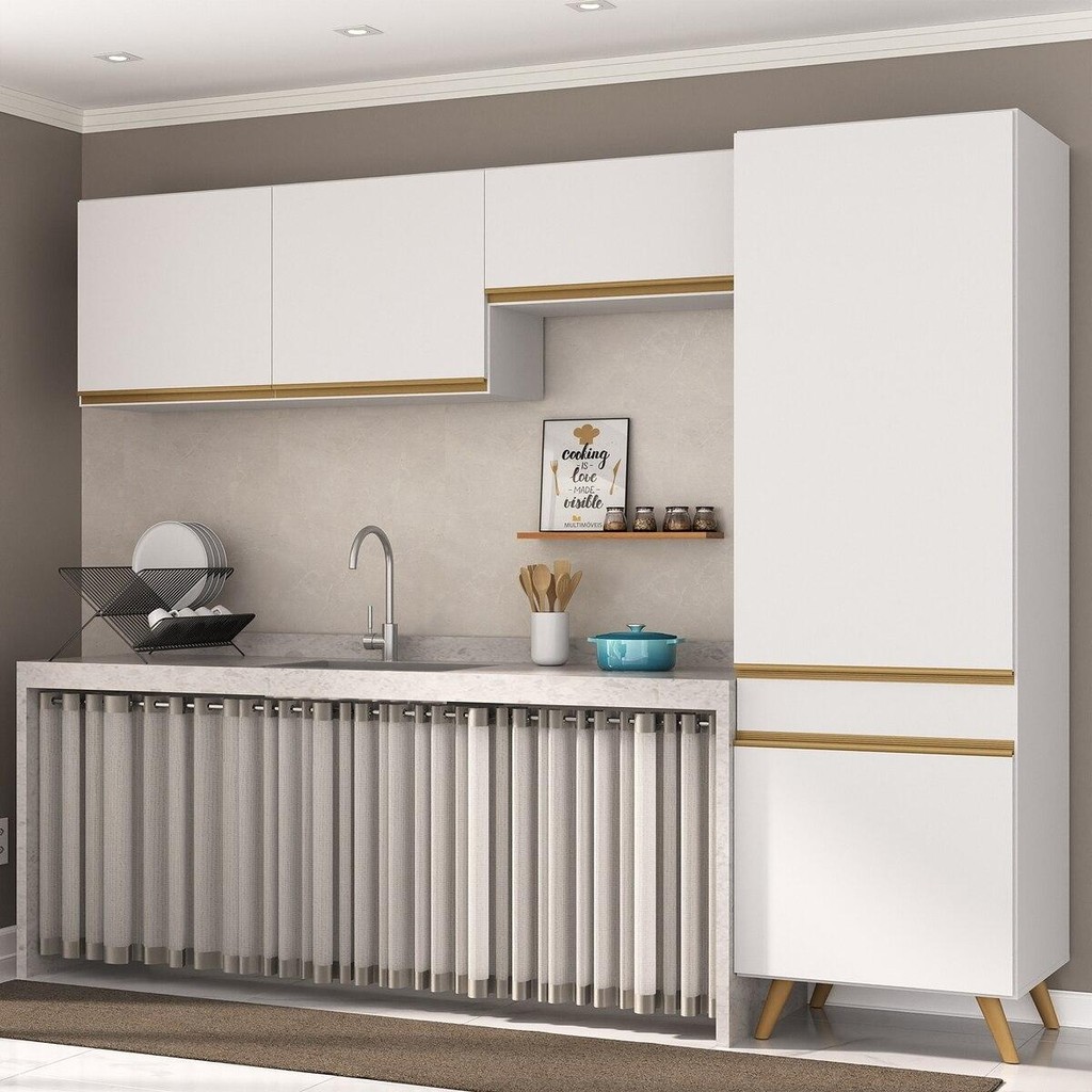 Armário Cozinha Modulada Compacta 252cm 3 Peças Retrô Veneza Multimóveis MP2301