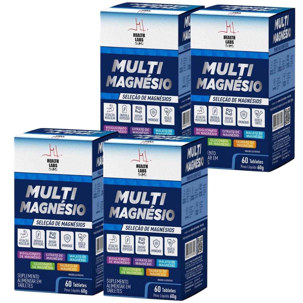 Multi Magnésio (Bisglicinato + Citrato + Malato + Taurato + Gluconato) - (60 Tabletes) - Health Labs