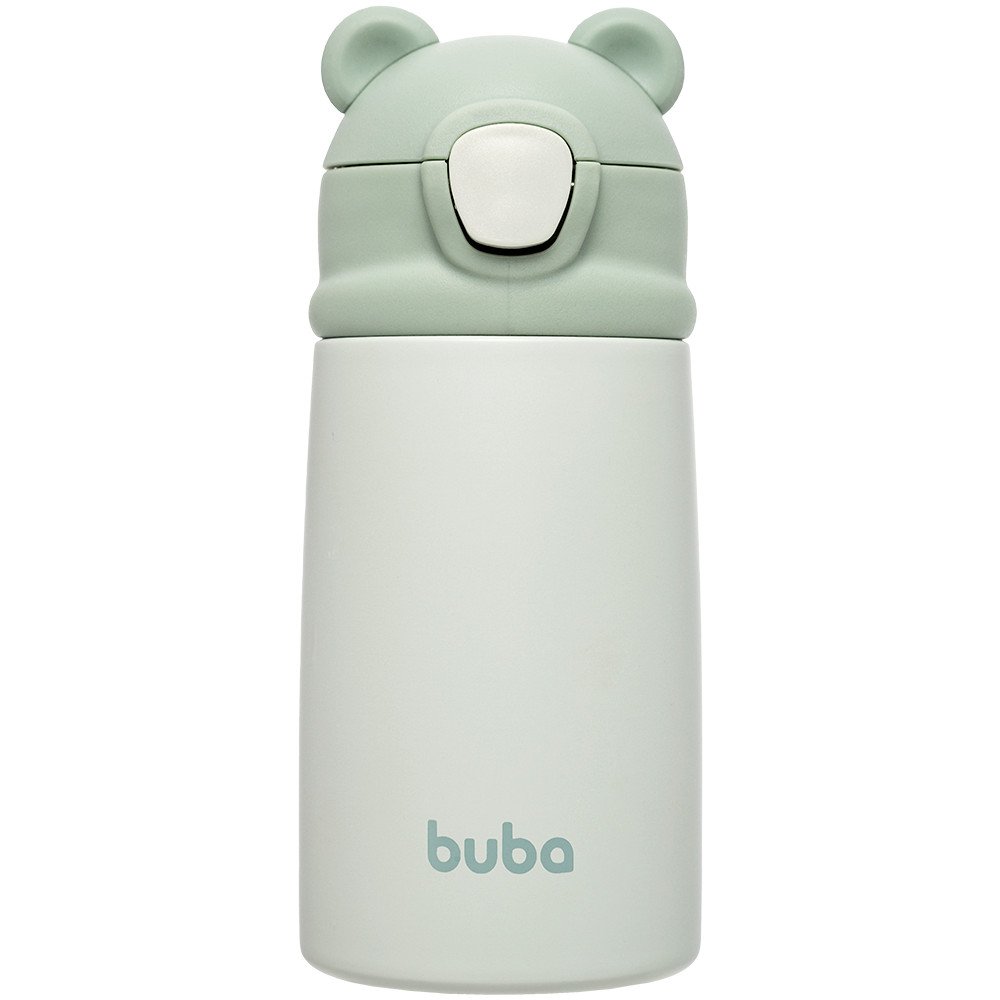 Copo Térmico Infantil Ursinho Verde Copo Canudo Silicone 320 ml Buba Garrafa Garrafinha Buba Ursinho Menino