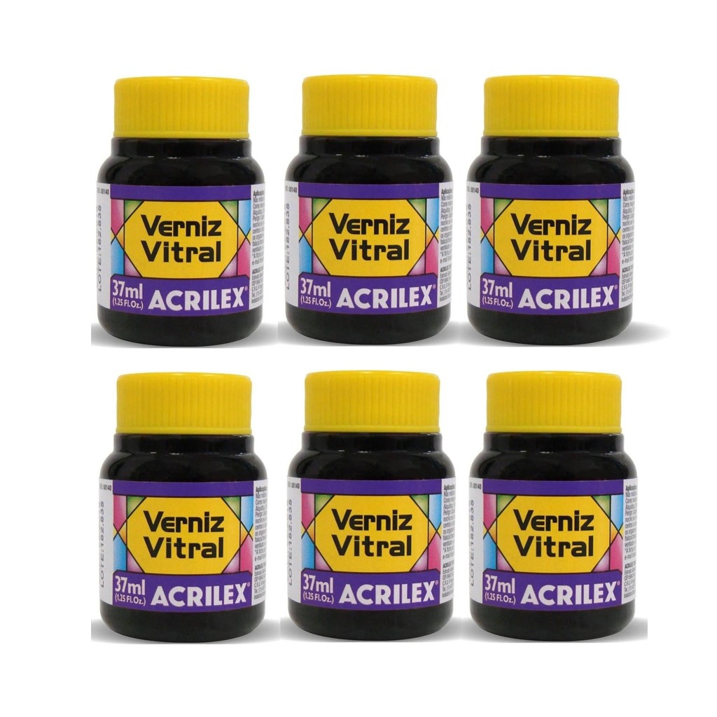 Kit Com 6 Verniz Vitral Violeta Cobalto 540 Acrilex 37ml Perfeito para Copos Garrafas Vasos e Outras