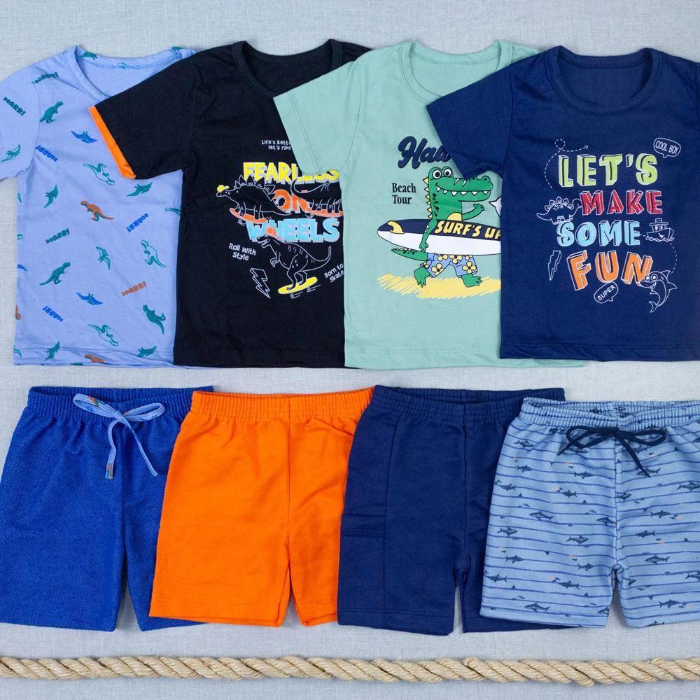 Conjunto Infantil Camiseta Estampada e Bermuda Menino 1-3 Anos - Conforto e Estilo - Azul, Preto, Verde, Marinho