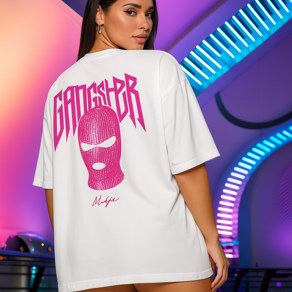 Camiseta Oversized Feminina Streetwear Pink Gangster Streetwear Lançamento Envio Rápido