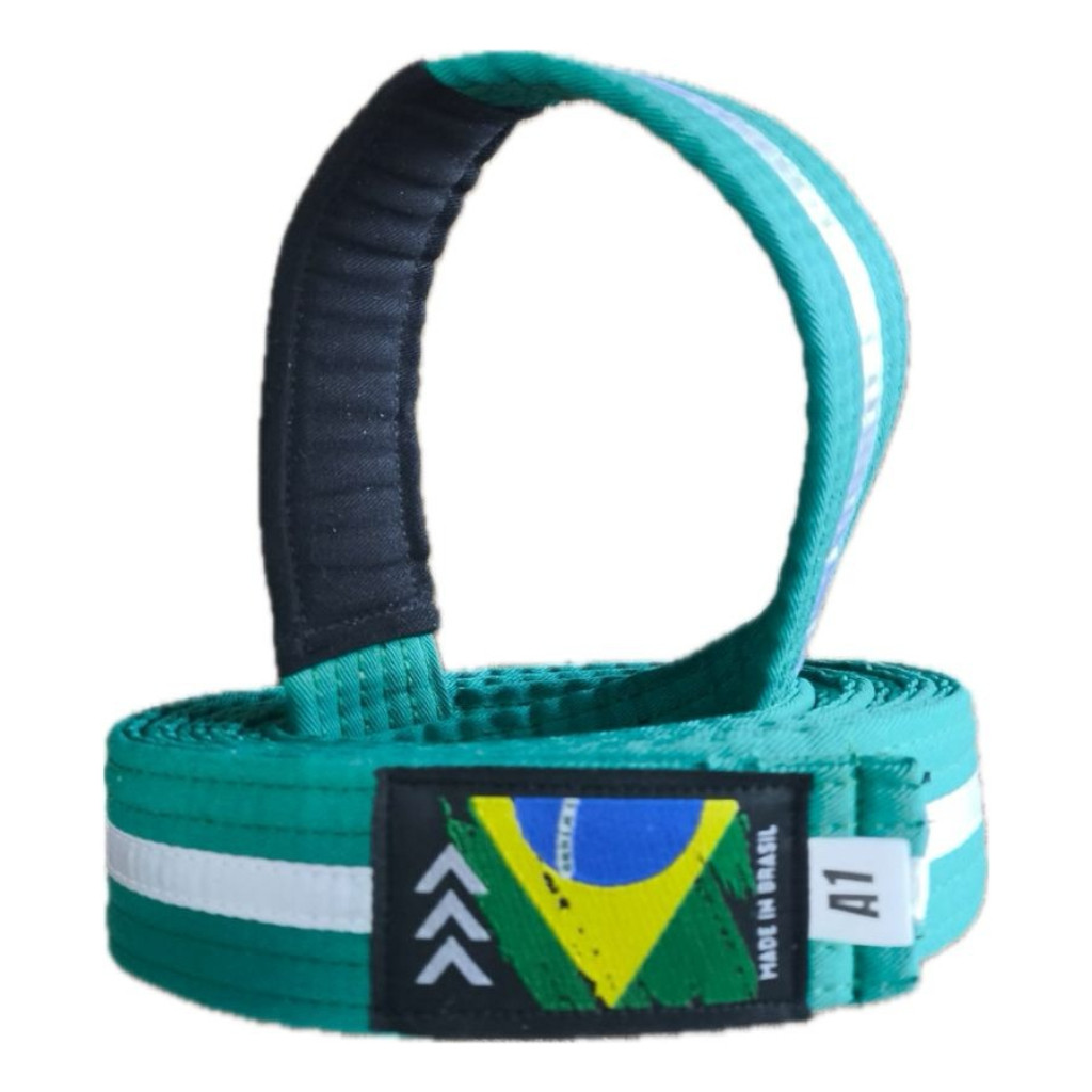 Faixa Infantil Jiu Jitsu Ponta Preta Fita Branca Premium EVA Costura Reforçada Graduação