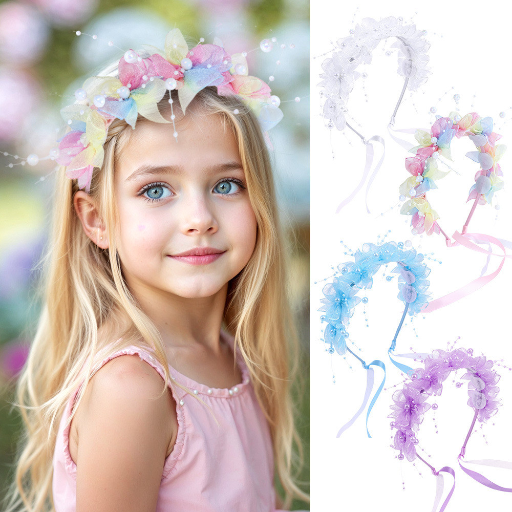 Acessórios de Cabelo Infantil Flor Arco-Íris Princesa Menina Presilha Faixa de Cabelo Coroa de Flores