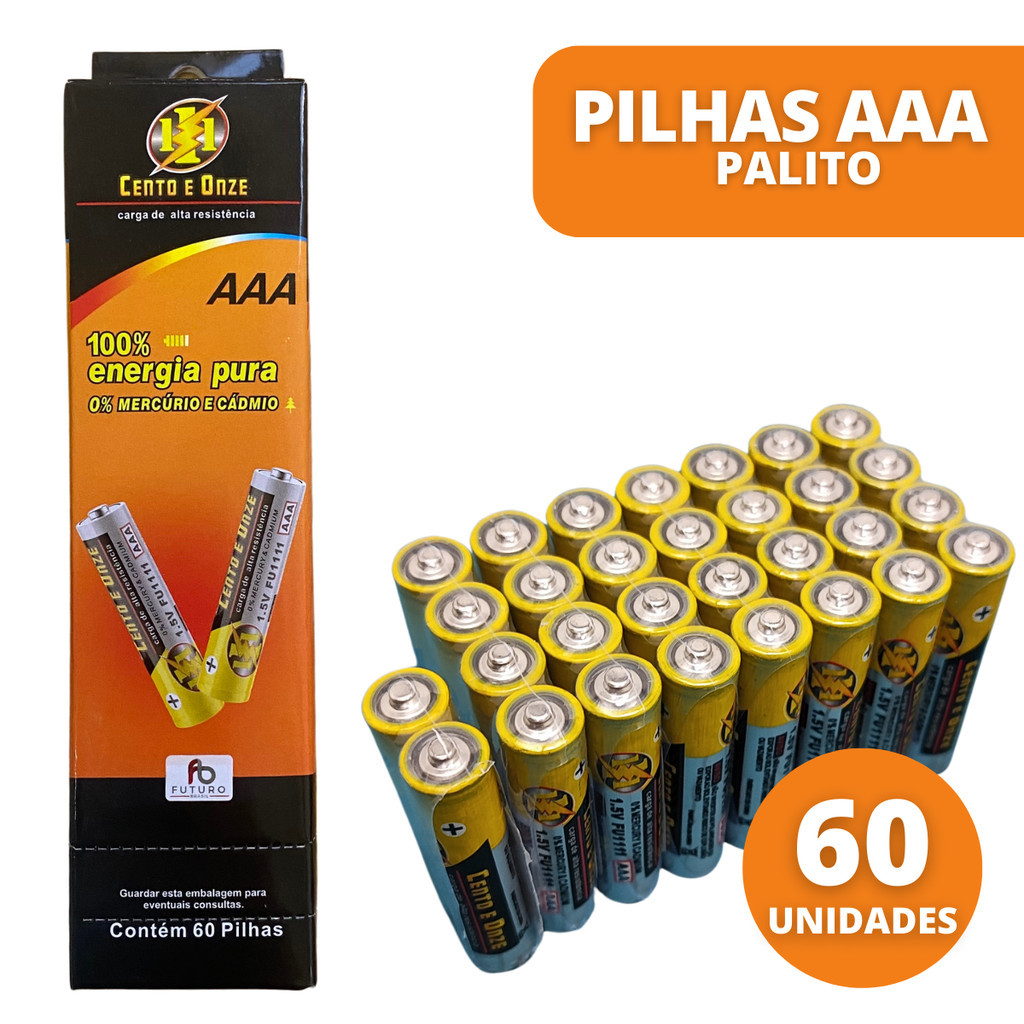 Pilha AAA Palito Com 60 Unidades Para Controle Relógio Brinquedo