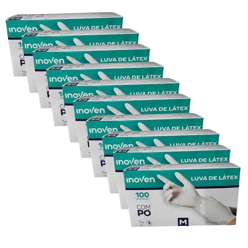 Luva de Látex Com Pó Tamanho M com 1000 Unidades Inoven