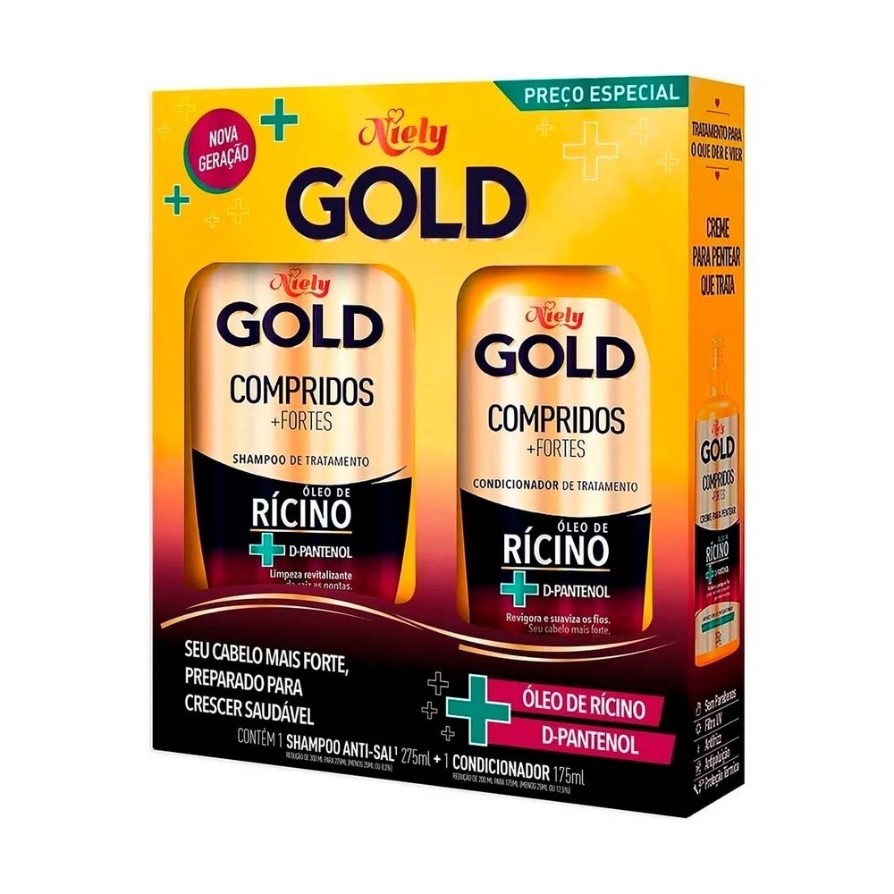 Kit Niely Gold Compridos + Fortes Shampoo 275ml + Condicionador 175ml - Beauty