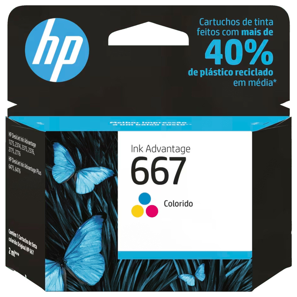 Cartucho HP 667 Original 3YM78AB Cores p/ Deskjet 2376, 2776, 6476, 5076, 5276