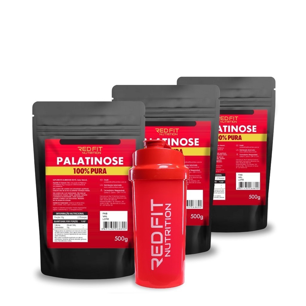 Isomaltulose Palatinose 1,5Kg Shaker Red 600ml - 100% Pura Matéria-Prima Importada - Red Fit Nutrition