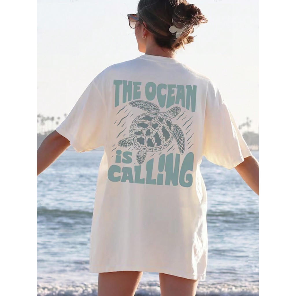 Camiseta Feminina 100% Algodao de Tartaruga Verao Praia Estilo Leve