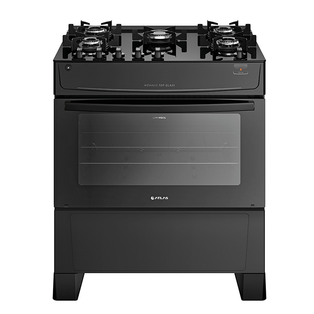 Fogão 5 Bocas Atlas Mônaco Top Glass  Acendimento Automático Preto em Oferta na Shopee