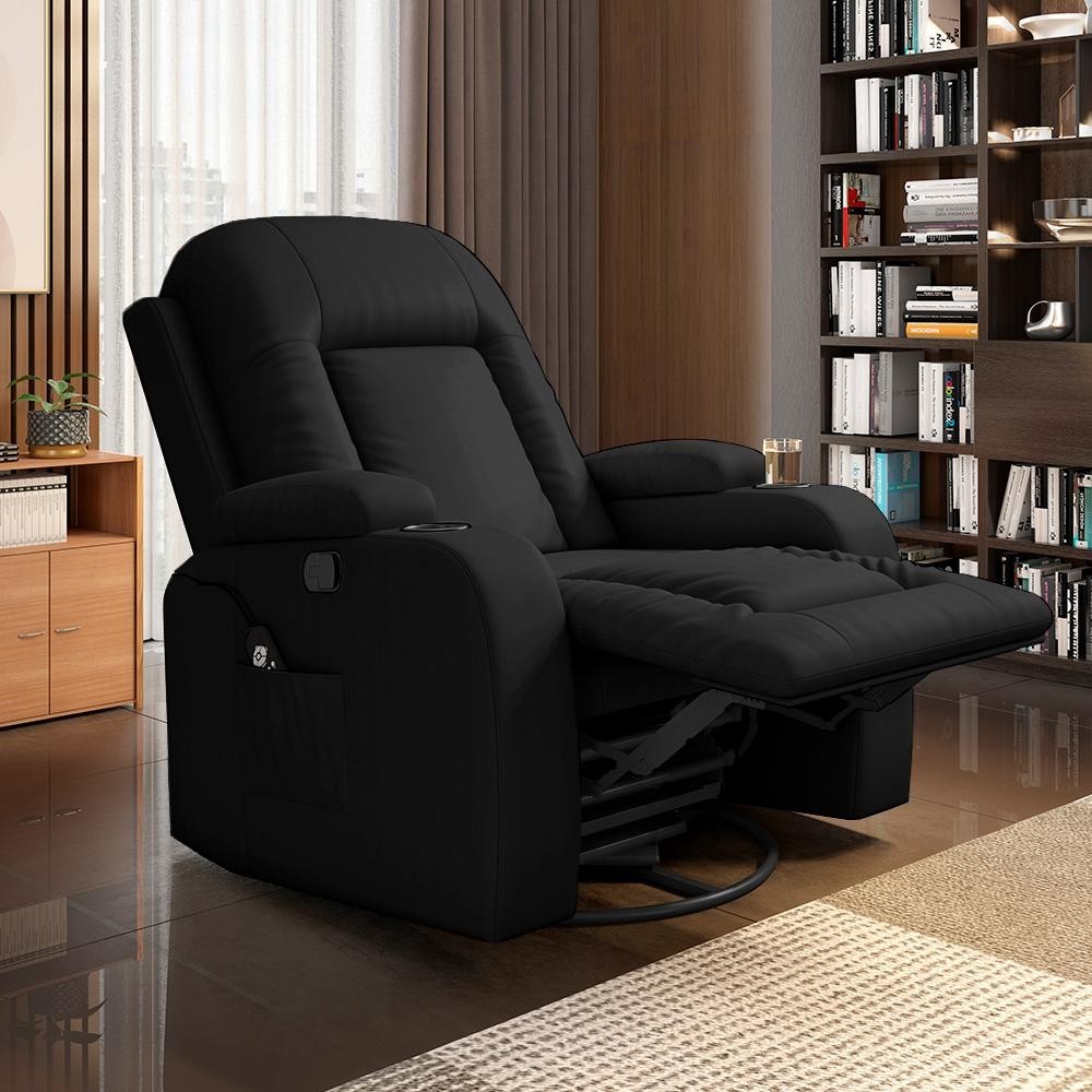 Poltrona do Papai Reclinável Massagem e Aquecimento Giratório Balanço 2 Porta Copos Gambon PU Preto em Oferta na Shopee