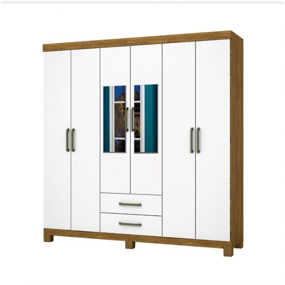 Guarda Roupa Casal 6 Portas Carioca Móveis Freijó Branco em Oferta na Shopee