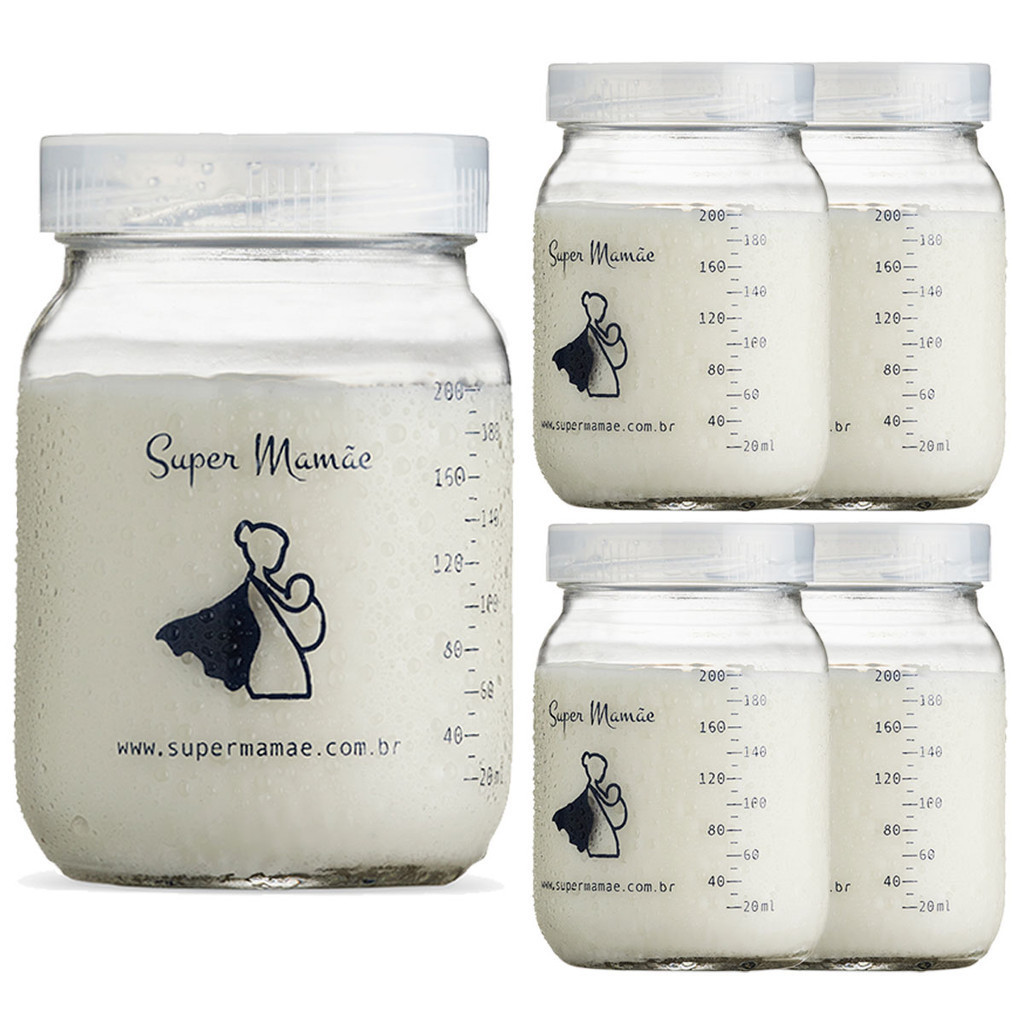 Kit 5 Potes de Vidro 200ml para Armazenar Leite Materno – Tampa Plástica BPA Free em Oferta na Shopee