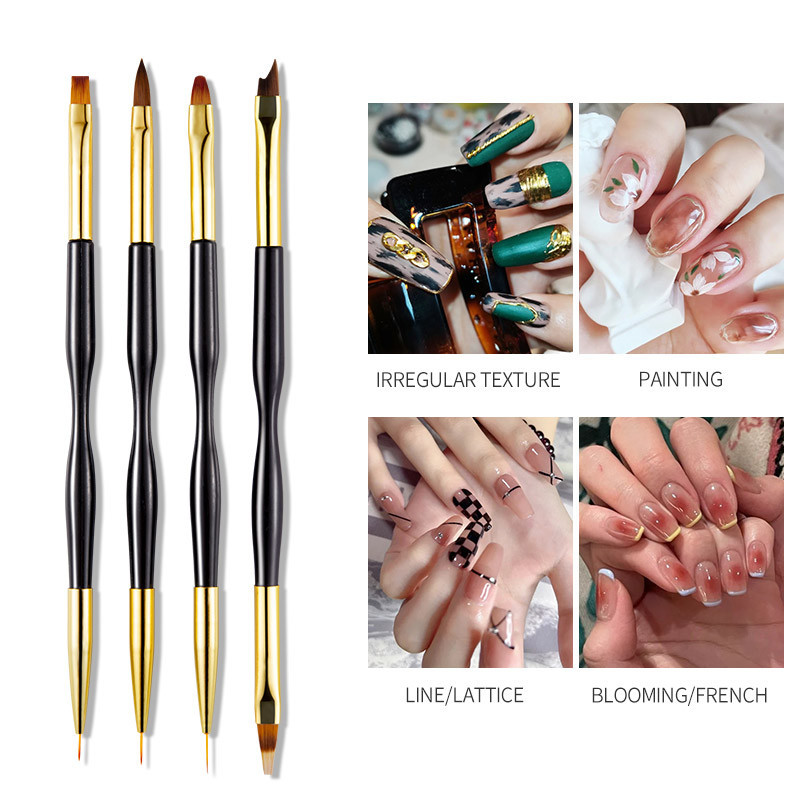 Lusluking 4 Pcs Pincel De Arte De Unhas Linha De Extensão Construtor Acrílica Gradiente De Pintura Plana Redonda Francesa Ferramentas De Manicure