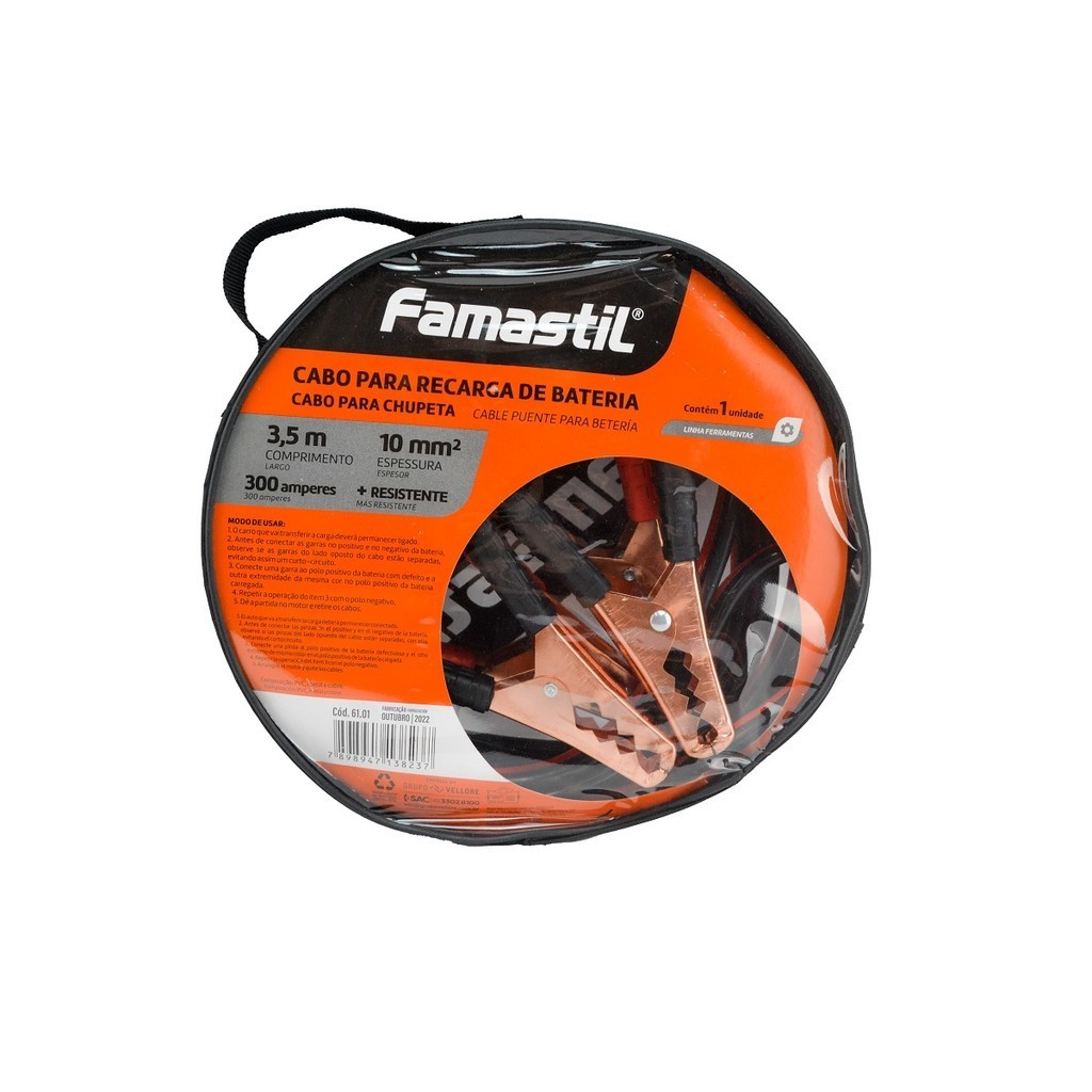 Cabo de Carga para Bateria Famastil Chupeta 3,5m | Arranque rápido, eficiente em Oferta na Shopee