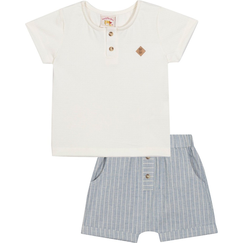 Conjunto Camisa em Malha Texturizada e Bermuda - Nini Bambini