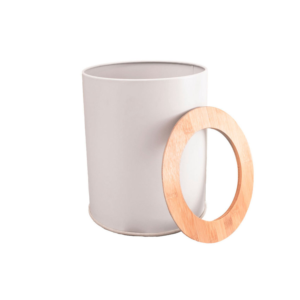 lixeira com tampa redonda 8L de metal bambu - oikos em Oferta na Shopee