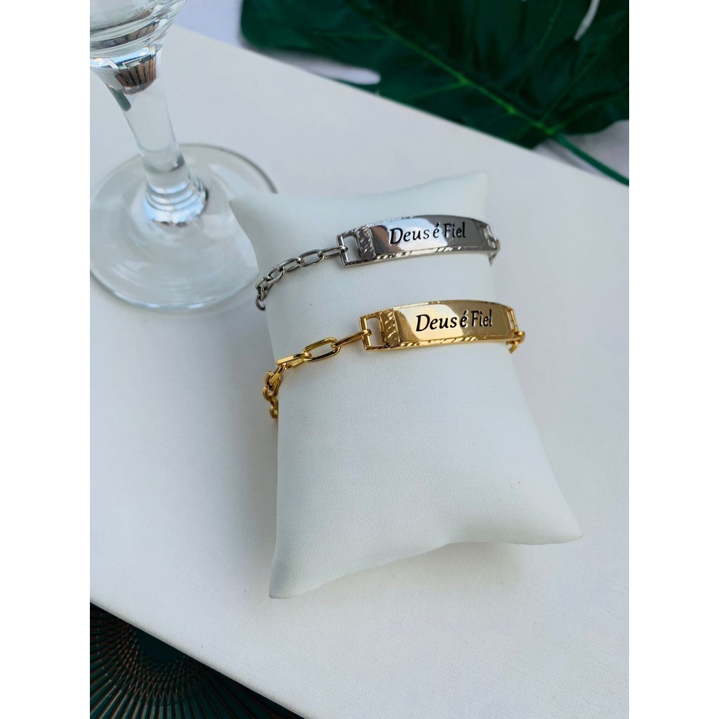 Pulseiras braceletes religiosos Semi Joia Bridão Deus é Fiel