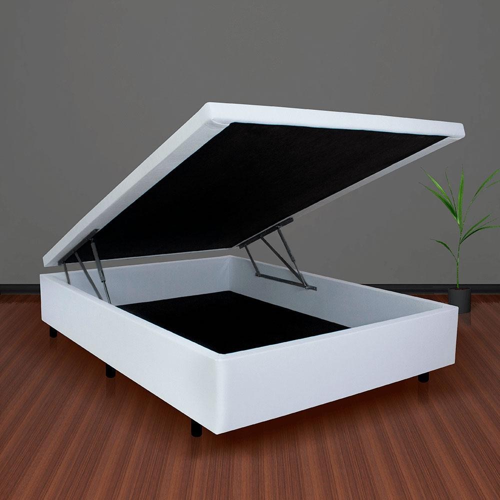 Box Casal Baú Courino Branco 138x188 +Colchão Adapto Ecoflex