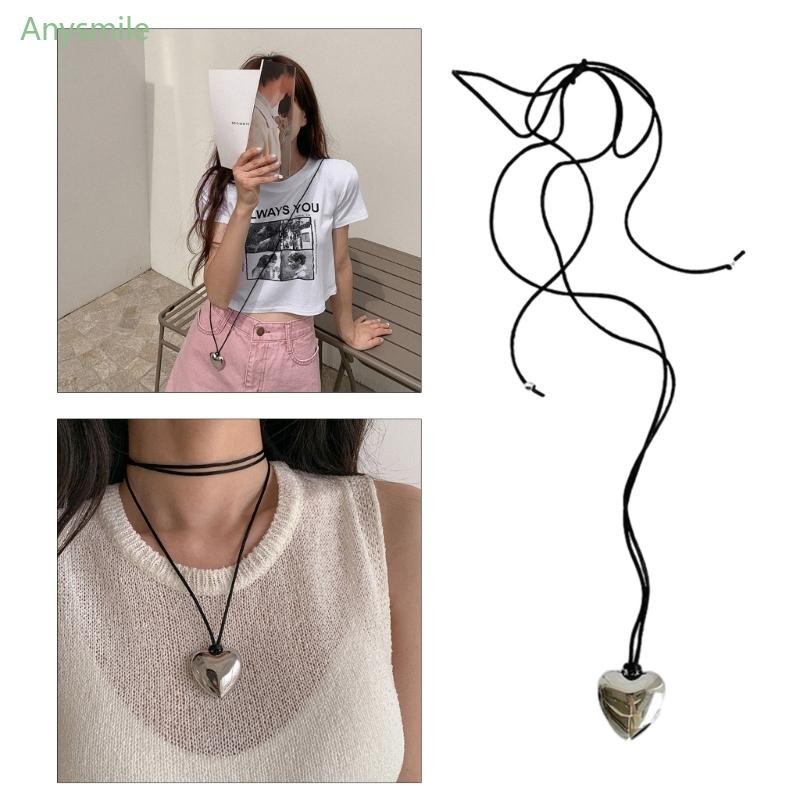 ANYS Goth Black Rope Big Heart Pendant Gargantilha Coração Gótico Para Jóias Elegantes