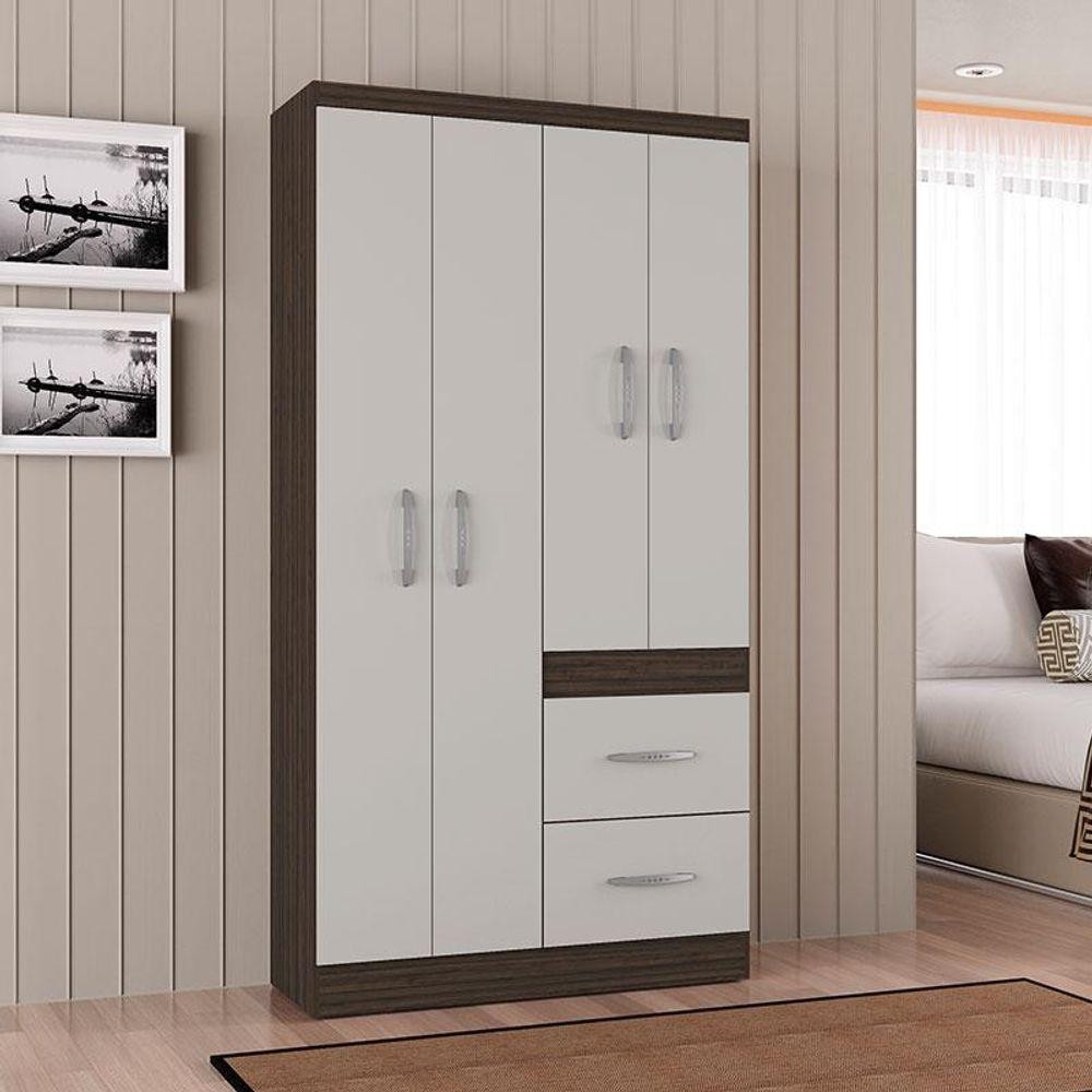 Guarda Roupa Solteiro Milão 4 Portas Chocolate Off White - Poquema em Oferta na Shopee