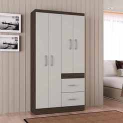 Guarda Roupa Solteiro Milão 4 Portas Chocolate Off White - Poquema