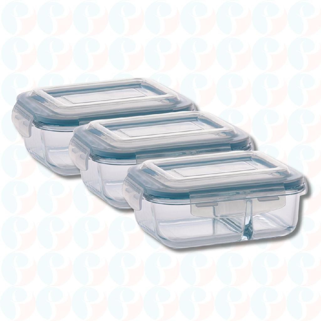 Kit 3 Pote de Vidro Hermético Com Divisoria 640ml Marmita em Oferta na Shopee