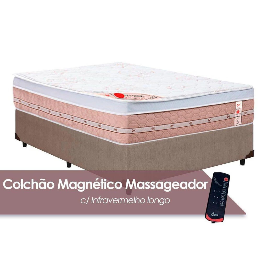 Cama Box Casal: Colchão c/Vibro Massagem Castor Tecnopedic Premium Niponpedic Magnético + Base CRC Courano Clean(138x188)