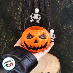 Mini Baldinho de Halloween com Alça - Abóbora Laranja - 6x7cm - 1 unidade - Rizzo