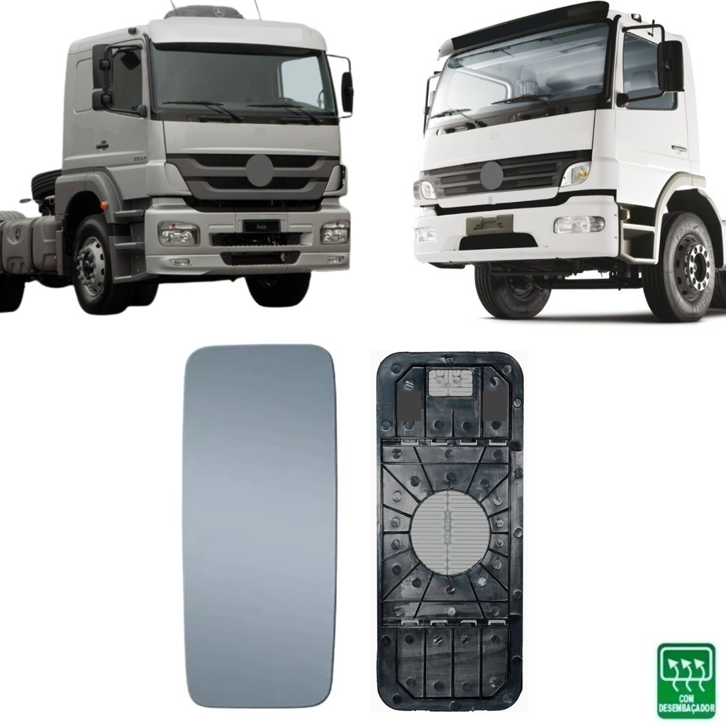 Lente Vidro Retrovisor Maior para Atego Axor 2005 a 2013 com Desembaçador