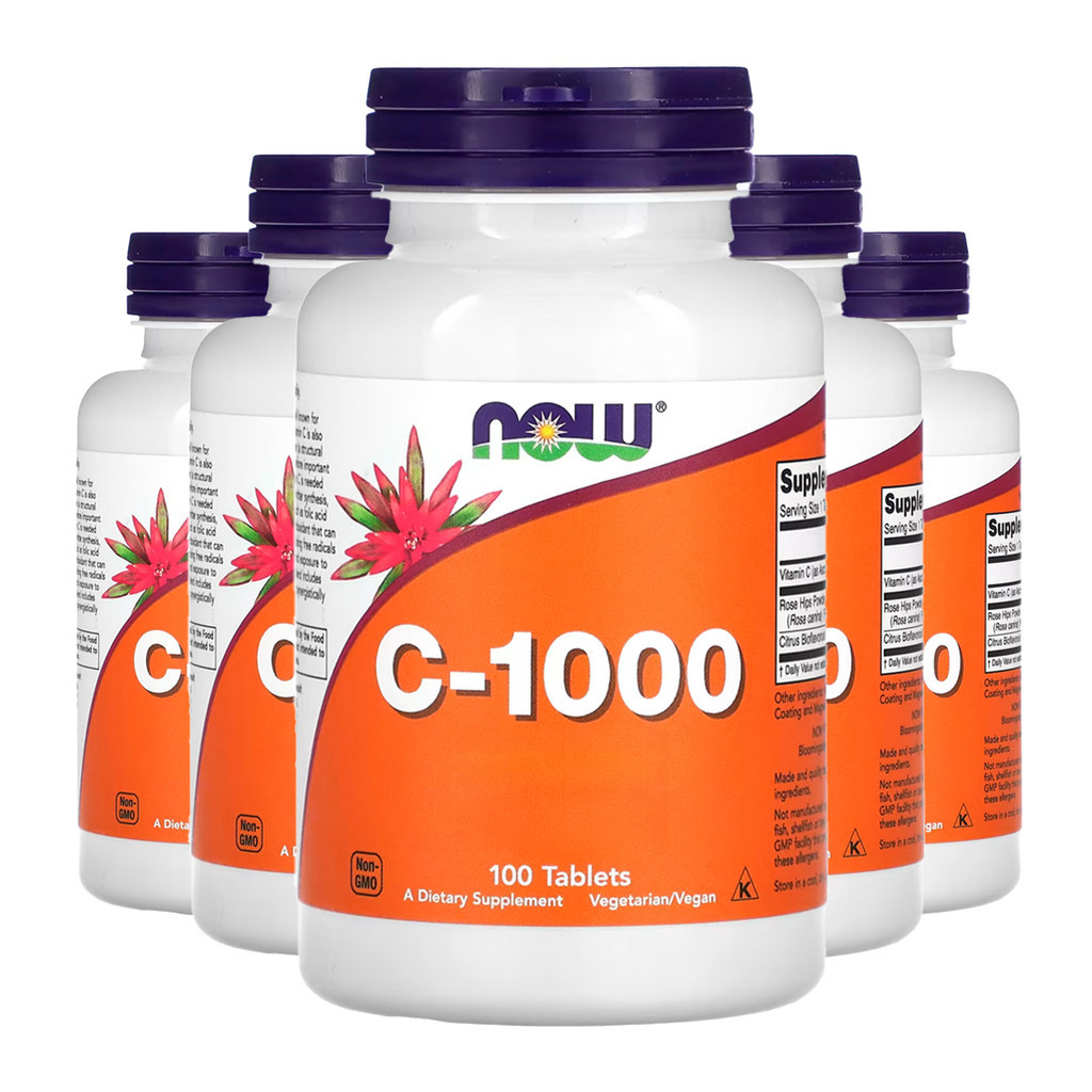 Kit 5x Vitamina C 1000mg+R. Mosqueta Now Foods 100Tab Importado /Made in Usa