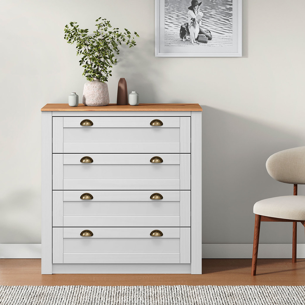 Cômoda Organizadora Madeira 4 Gavetas Bolton Branco Madeirado em Oferta na Shopee