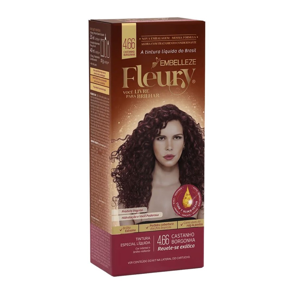 Tintura Fleury Embelleze Especial 4.66 Castanho Borgonha em Oferta na Shopee