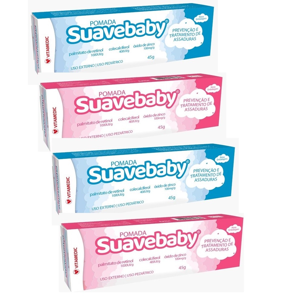 Kit 4 SuaveBaby Azul e Rosa Pomada P/ Assadura 45g-Vitamedic