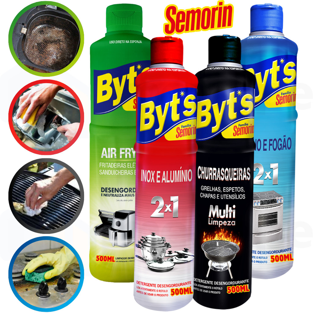 Detergente Limpador Desengordurante Inox Alumínio Air Fryer Grelha Fogão Forno Semorin 500ml em Oferta na Shopee