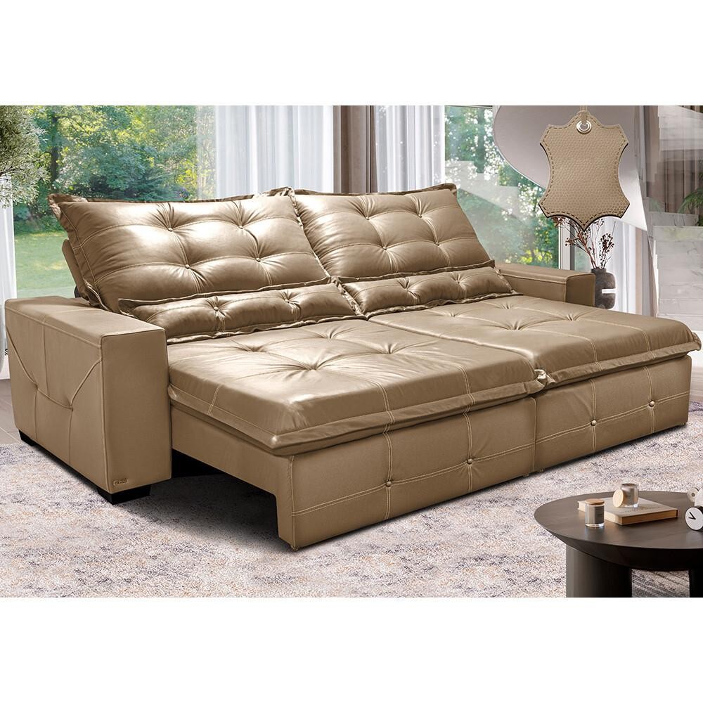 Sofá de Couro Legítimo Retrátil e Reclinável 2,15m Cama inBox Toro SoftGel D40 Bege em Oferta na Shopee