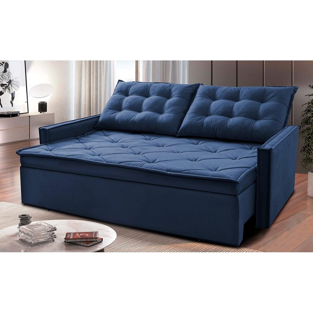 Sofá Sem Caixa Retrátil e Reclinável 1,65m Cama inBox Studio Suede Velusoft Azul em Oferta na Shopee
