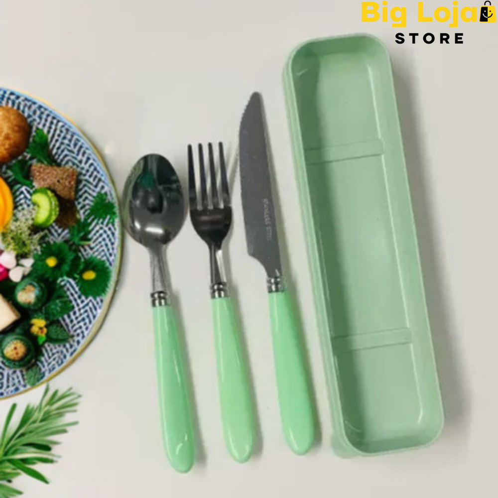 Kit De Talher Com Garfo Faca Colher E Estojo Portátil Ideal Para Trabalho Escola Viagem Marmita em Oferta na Shopee