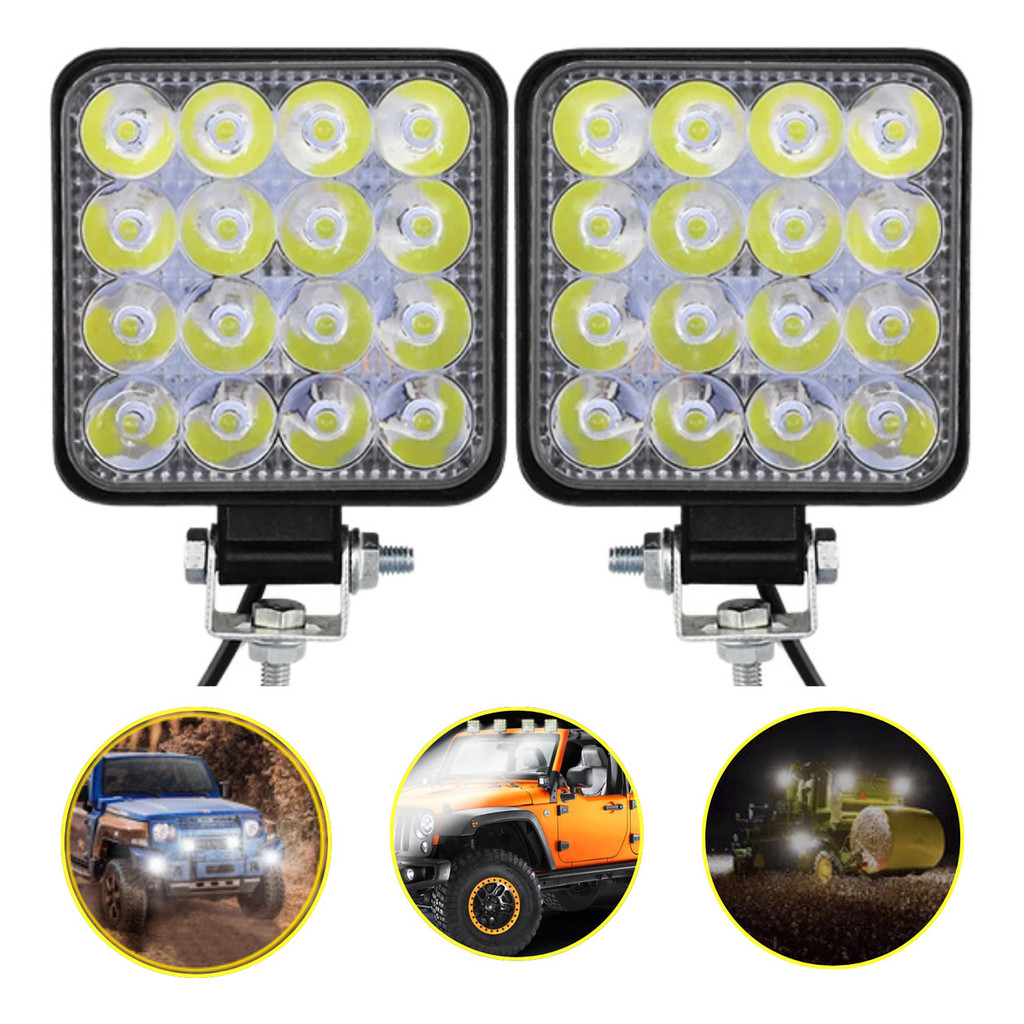 Kit Com 2 Faróis De Milha 16 Led 48w 12v 24v Trator Agrícola