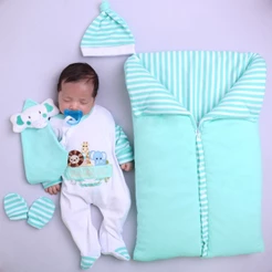 Saída de Maternidade Bebê Menino Baby Safari Verde com Saco de Dormir Quentinho
