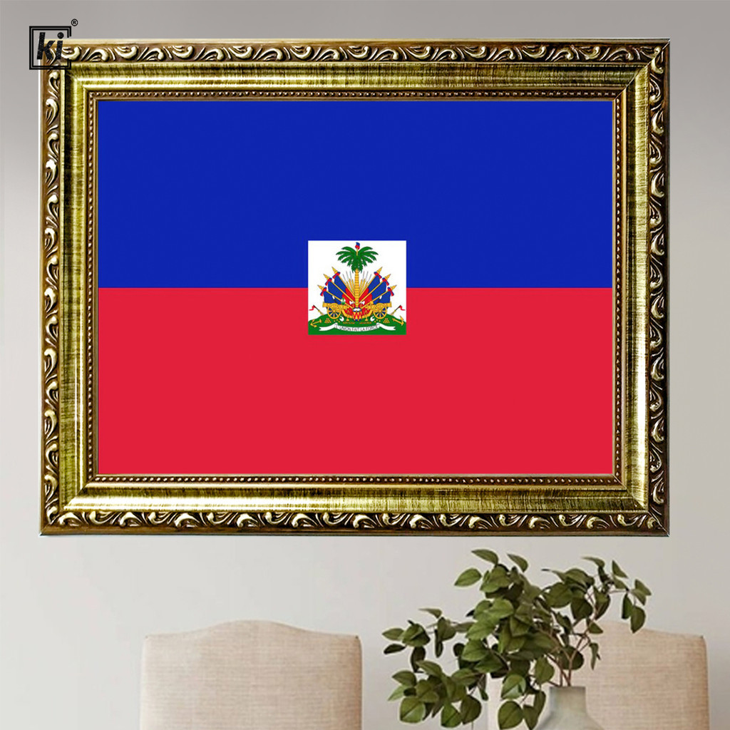 Quadro Moldura Bandeira Do Haiti Haiti Trabalhada 35x47xcm