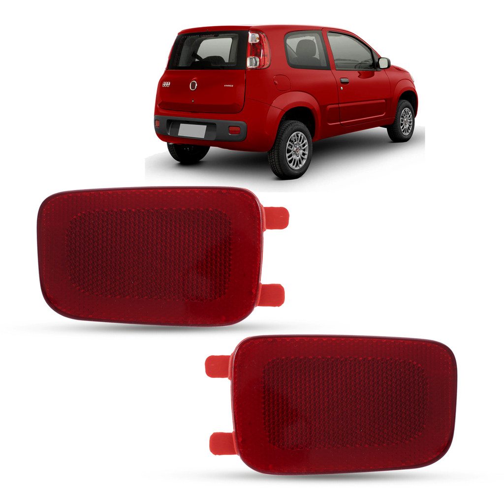 Par de Refletor Lanterna Olho de Gato Para-choque Traseiro Fiat Uno Vivace 2010 a 2014